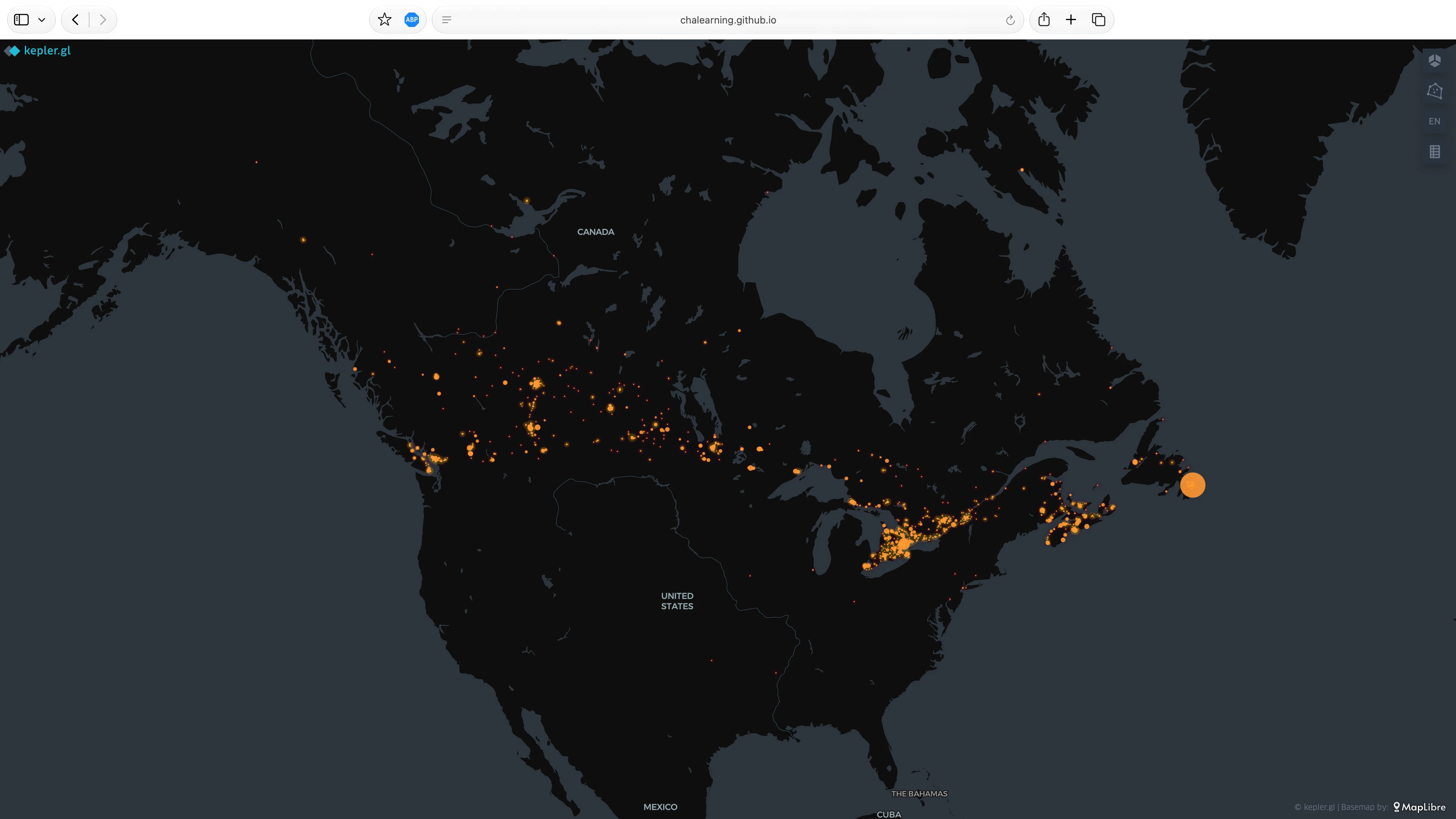 a screenshot of North America on the CHA Data Map