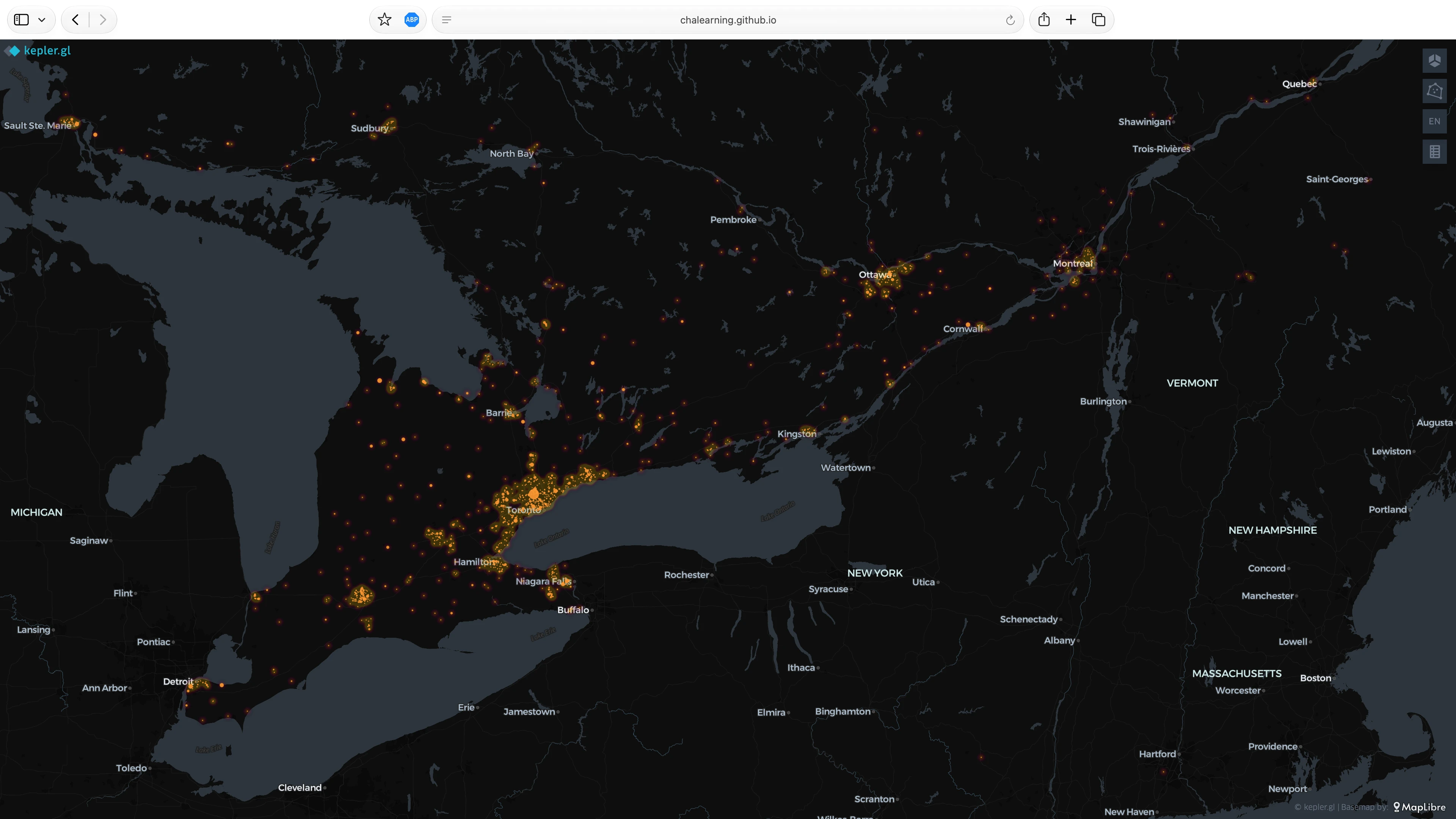 a screenshot of central Ontario on the CHA Data Map