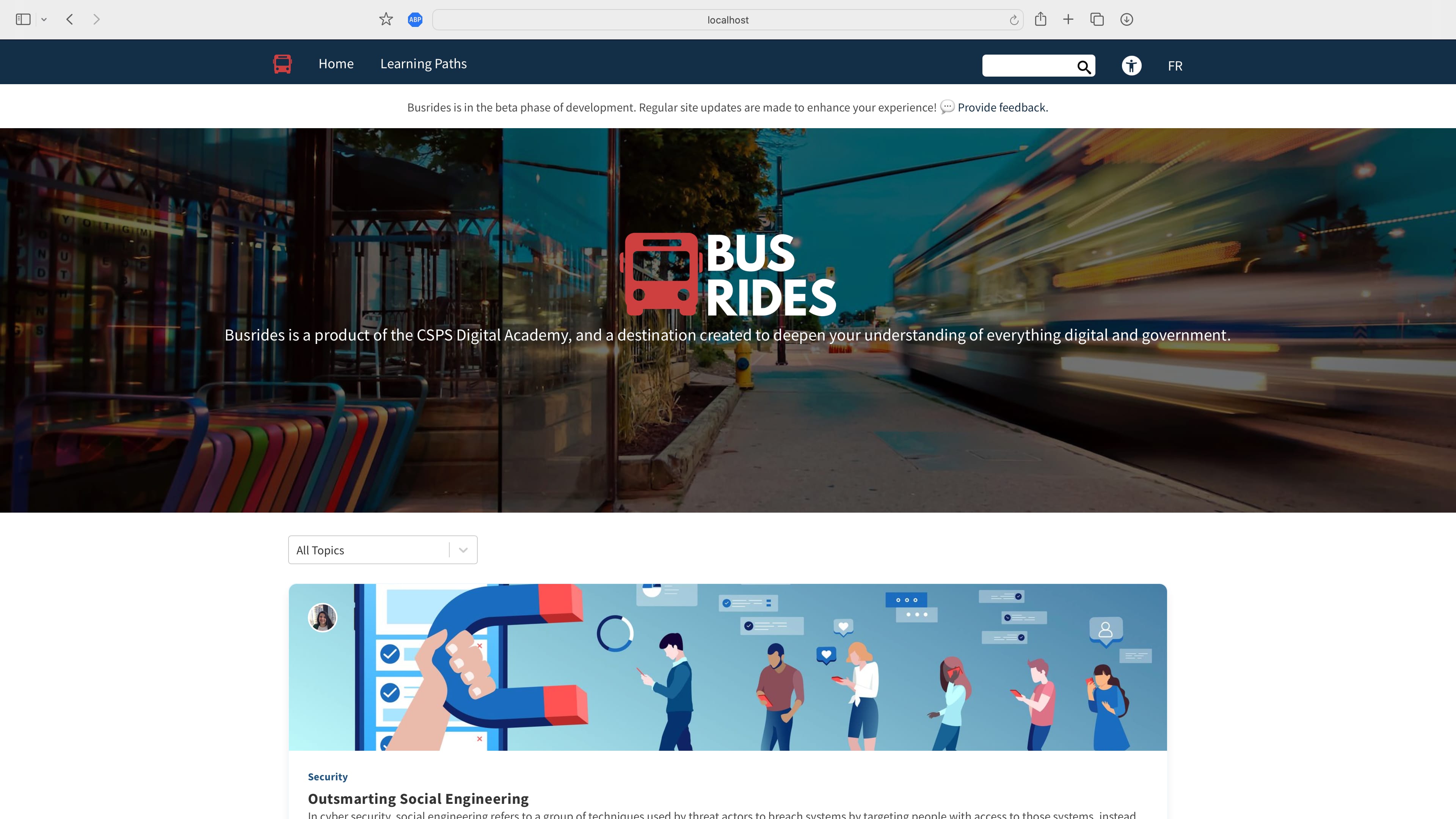 a screenshot of the Busrides home page