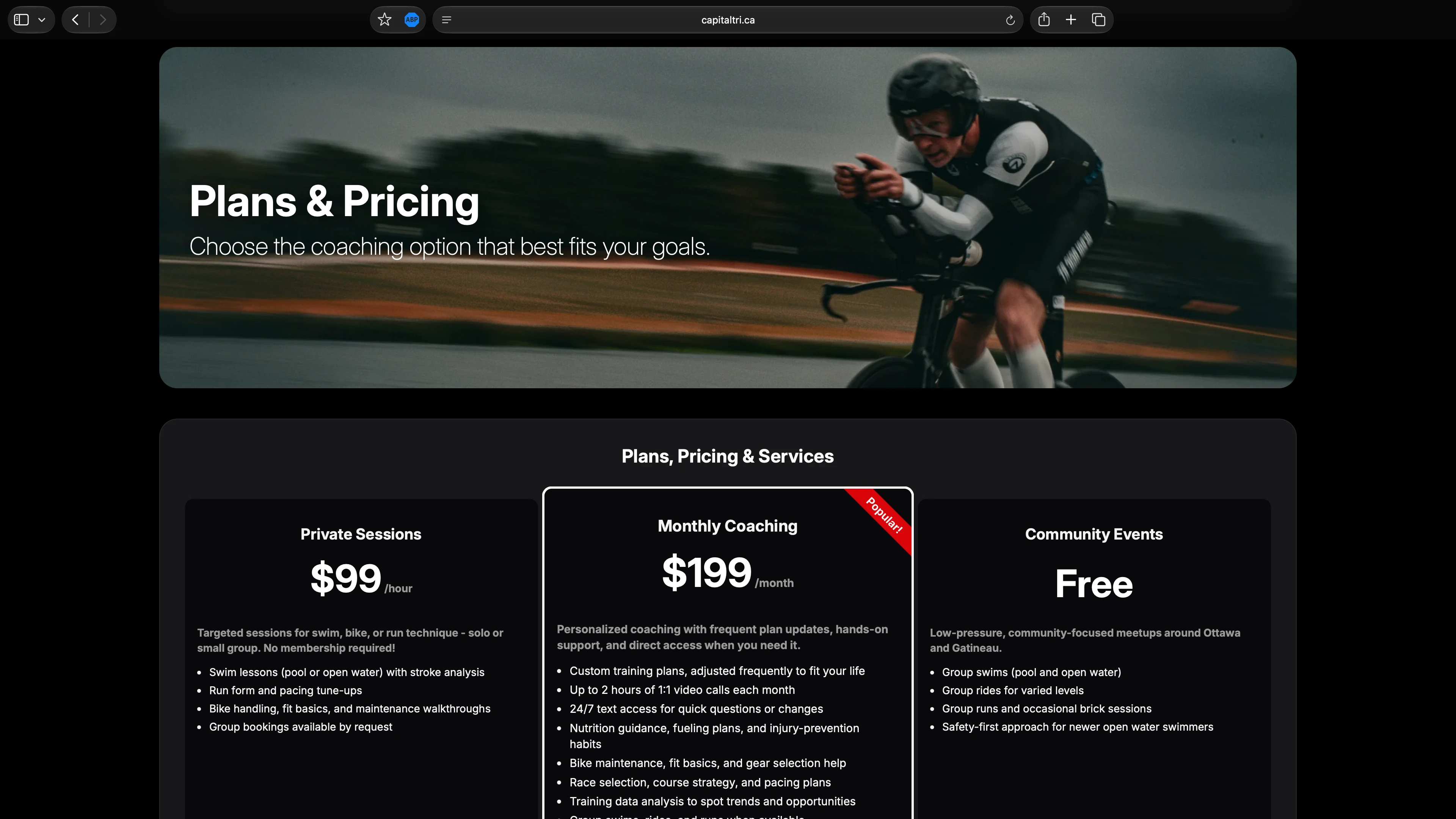 a screenshot of the Capital Tri pricing component