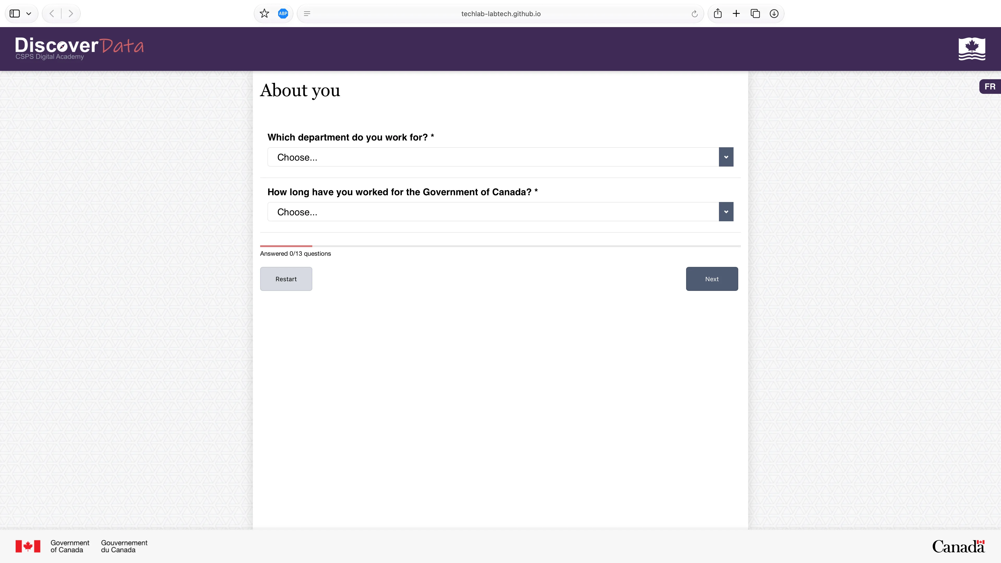 a screenshot showcasing the first drop down questions in the Data Literacy Assessment