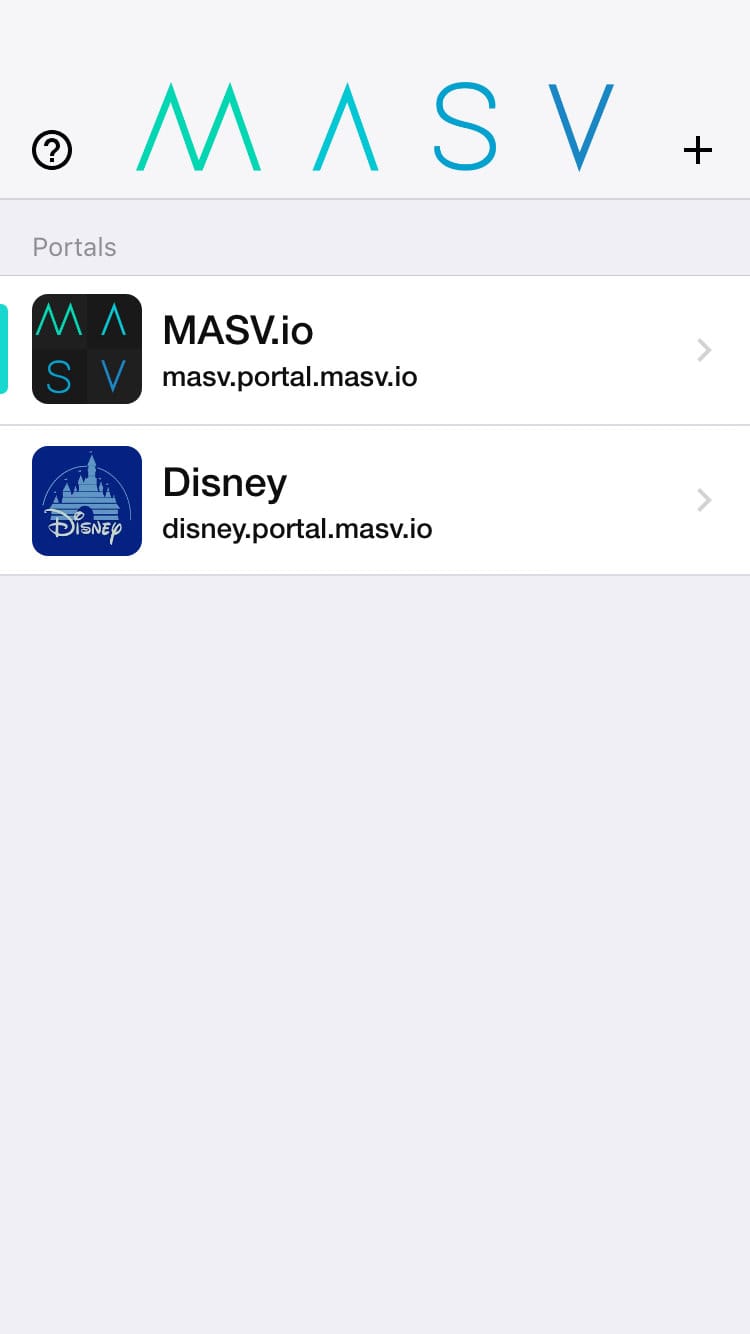 a screenshot of the portal list view in MASV Mobile