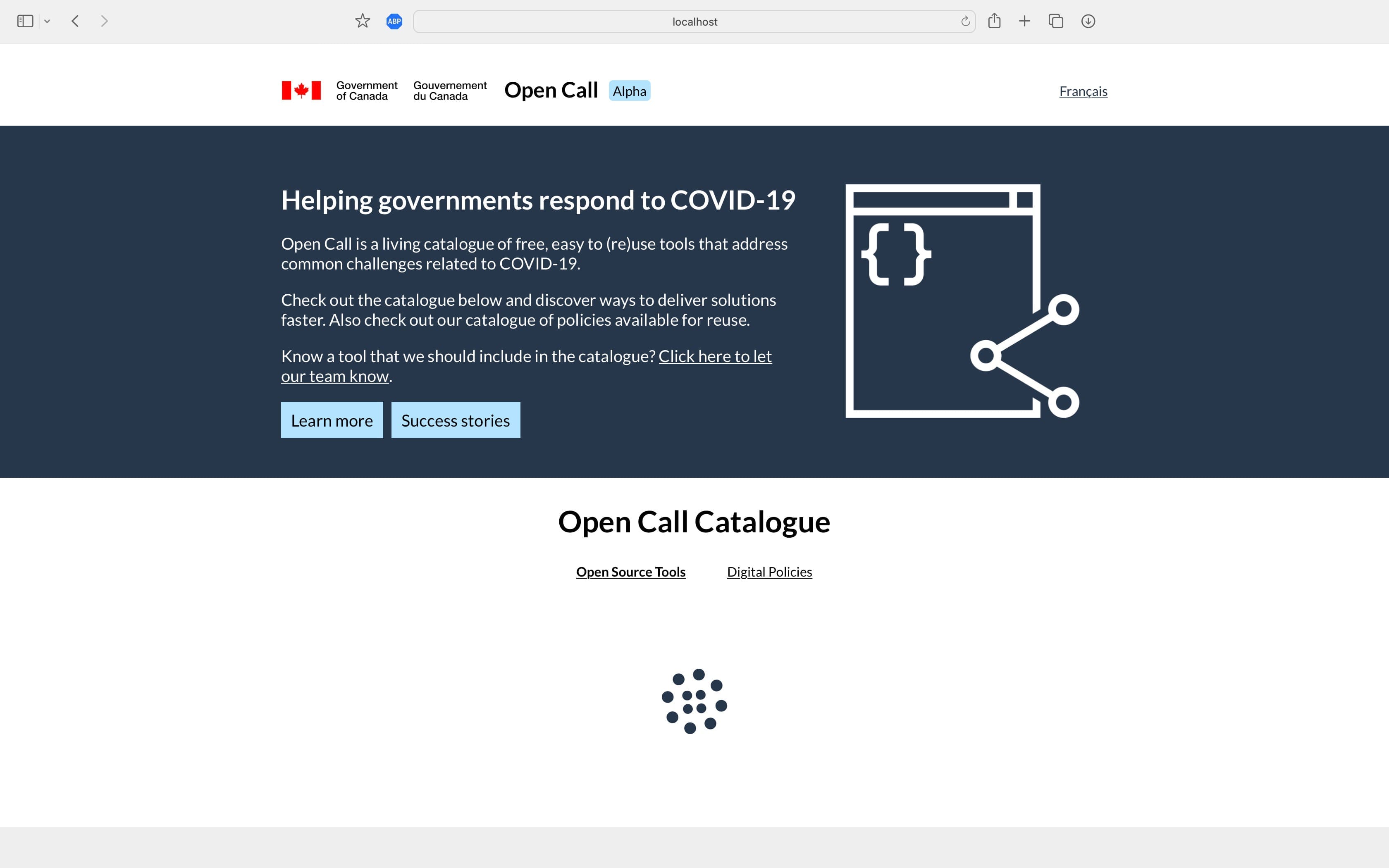a screenshot of the Open Call home page