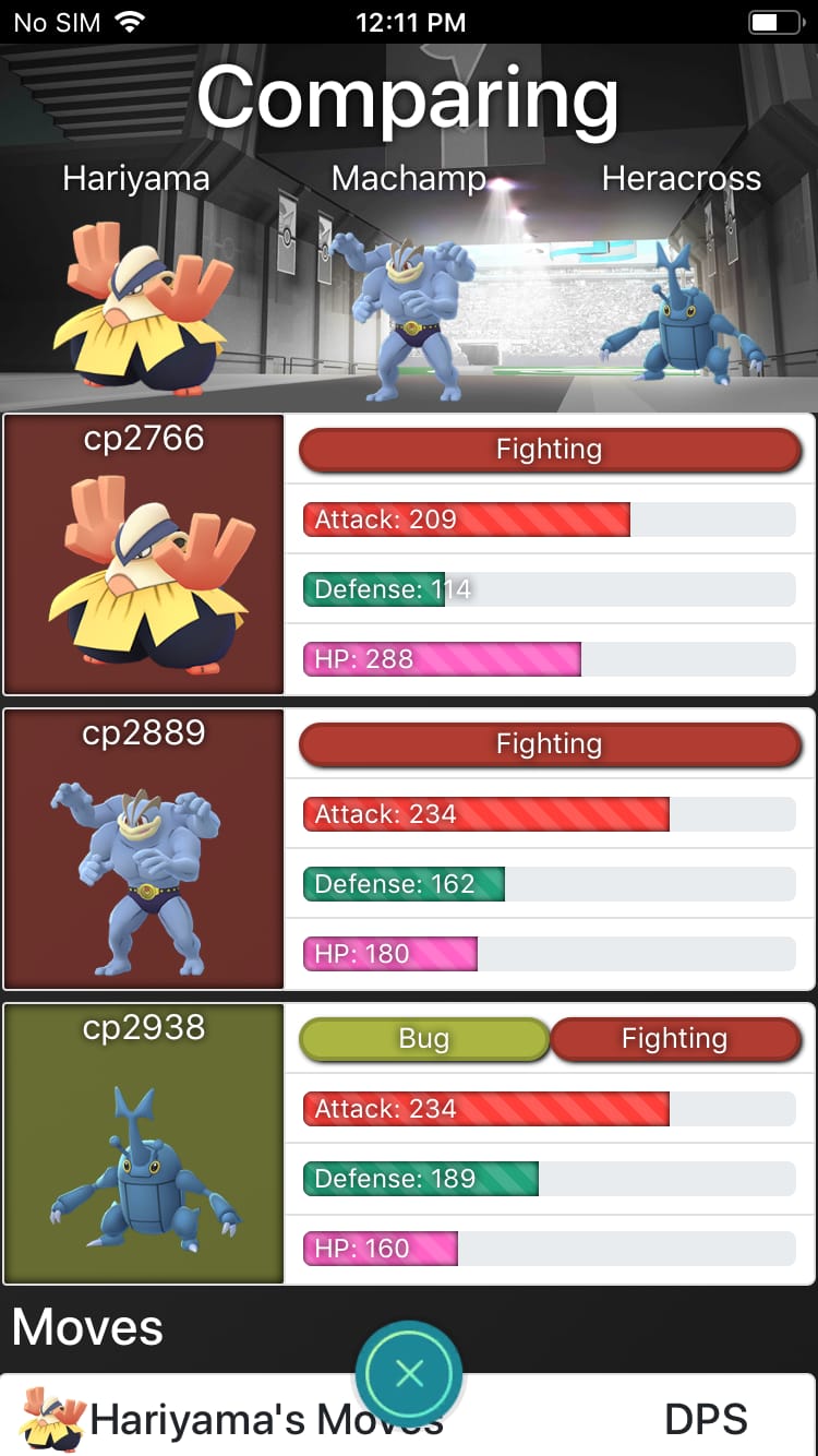 a screenshot comparing Pokémon in Pokédex Go