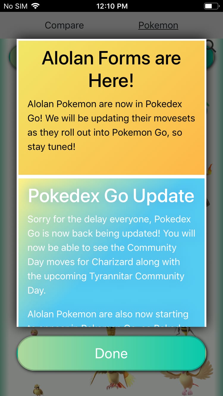 a screenshot of the news screen in Pokédex Go