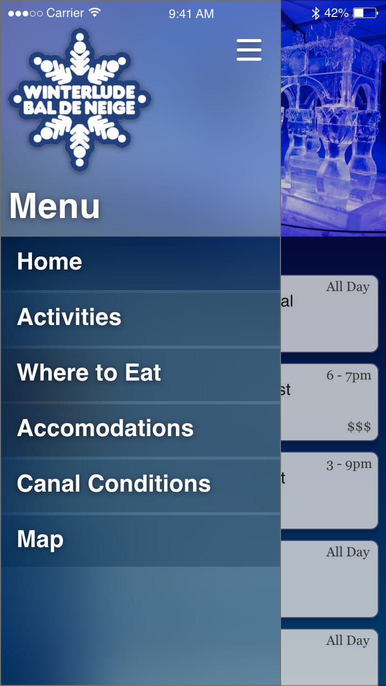 a screenshot of the Winterlude App menu