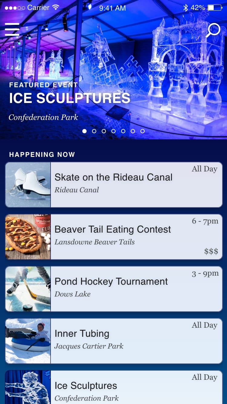 a screenshot of the homepage for the Winterlude App